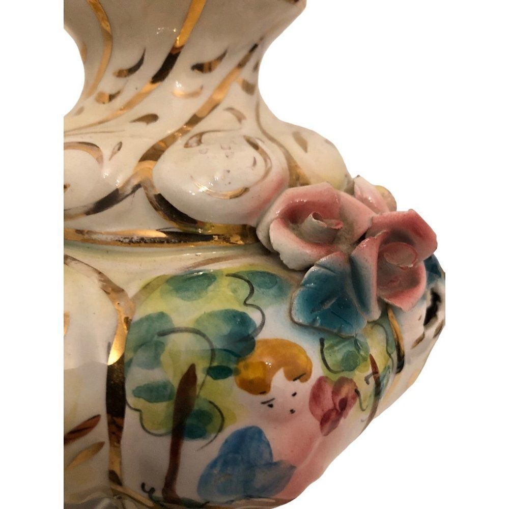 Vintage Mid 20th Century Porcelain Capodimonte Style Colorful Table Lamp - Picture 5 of 7